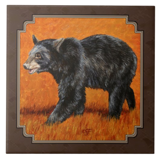 Schwarzer Bär Herbst Erde braun Fliese (Vorderseite)