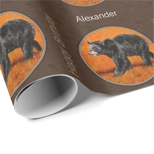 Schwarzer Bär Herbst Erde braun Geschenkpapier (Rolleneckpunkt)