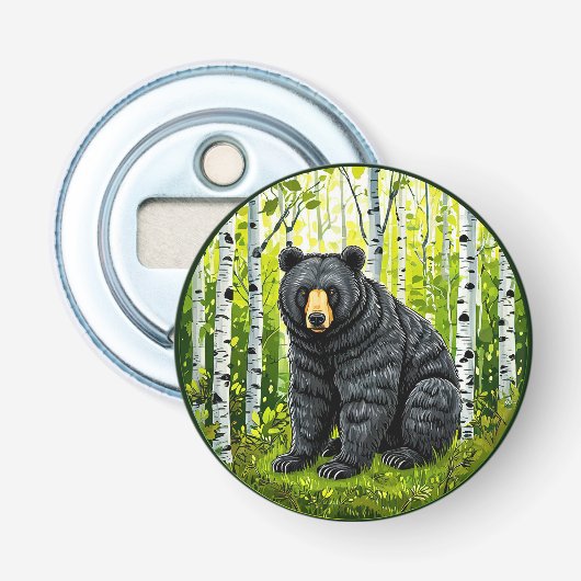Schwarzer Bär im Birnenwald Flaschenöffner (Vorderseite)