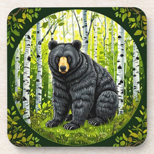 Schwarzer Bär im Birnenwald Getränkeuntersetzer (Vorderseite)