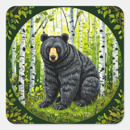 Schwarzer Bär im Birnenwald Quadratischer Aufkleber