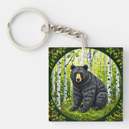 Schwarzer Bär im Birnenwald Schlüsselanhänger (Vorderseite)