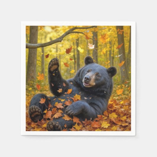 Schwarzer Bär im Herbst Serviette (Vorderseite)