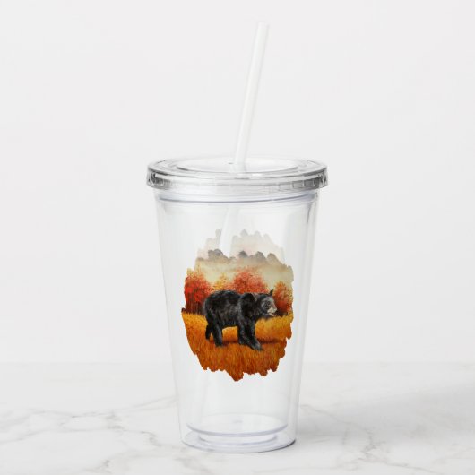 Schwarzer Bär im Herbstwald Acryltrinkbecher (Rückseite)