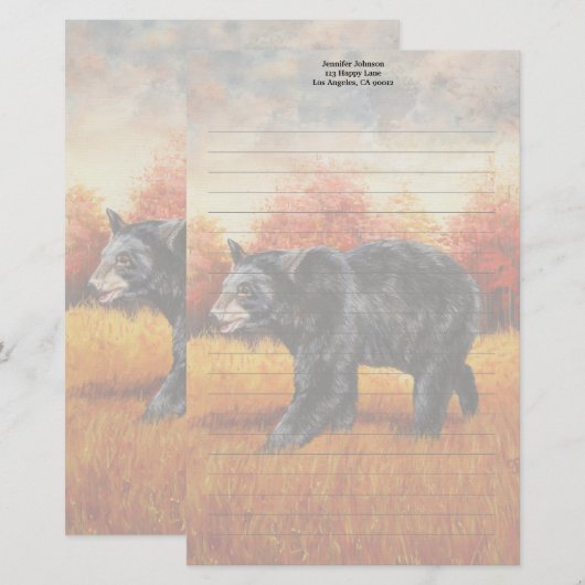 Schwarzer Bär im Herbstwald Briefpapier (Vorne/Hinten)