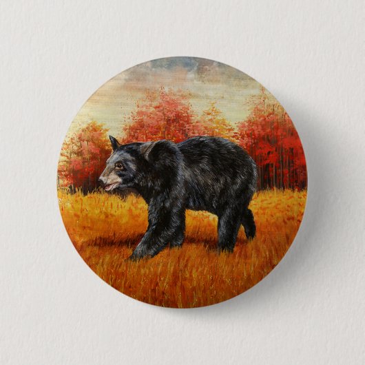 Schwarzer Bär im Herbstwald Button (Vorderseite)