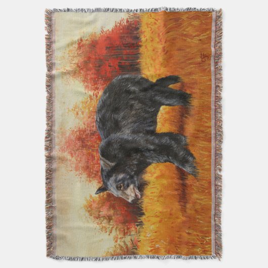Schwarzer Bär im Herbstwald Decke (Vorderseite Vertikal)