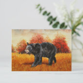 Schwarzer Bär im Herbstwald Einladung (Stehend Vorderseite)