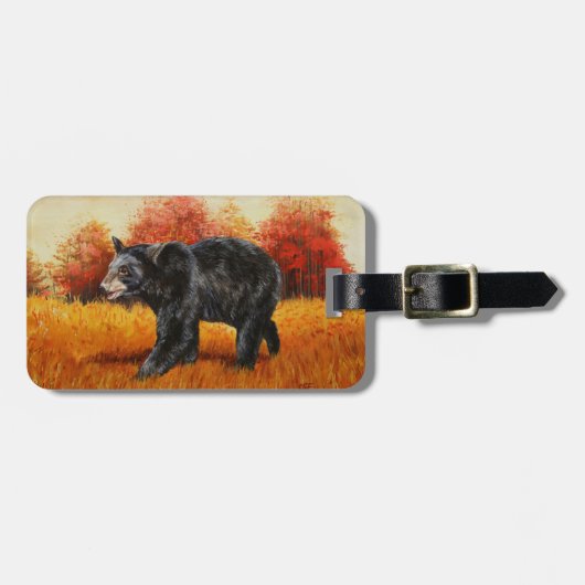 Schwarzer Bär im Herbstwald Gepäckanhänger (Vorderseite horizontal)