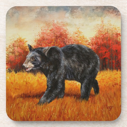 Schwarzer Bär im Herbstwald Getränkeuntersetzer (Vorderseite)