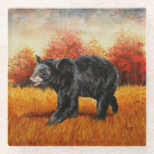 Schwarzer Bär im Herbstwald Glasuntersetzer