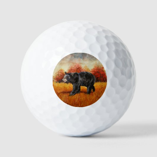 Schwarzer Bär im Herbstwald Golfball (Vorderseite)