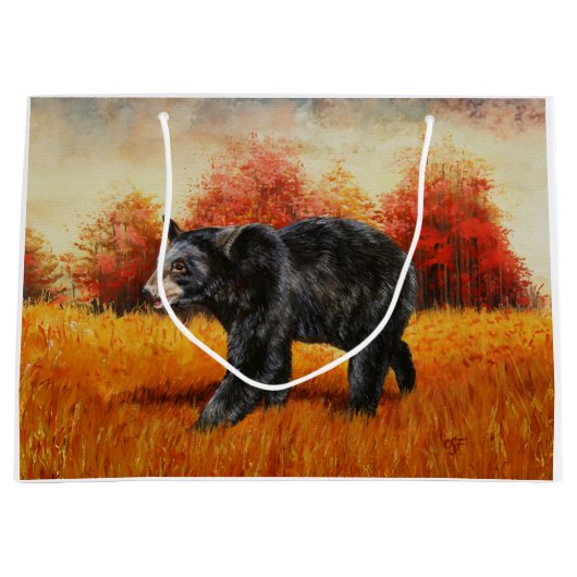 Schwarzer Bär im Herbstwald Große Geschenktüte (Vorderseite)