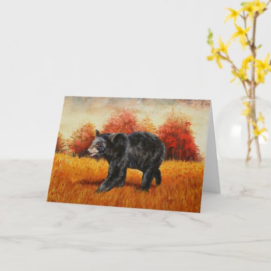 Schwarzer Bär im Herbstwald Karte (Gelbe Blume)