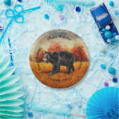 Schwarzer Bär im Herbstwald Pappteller (Party)