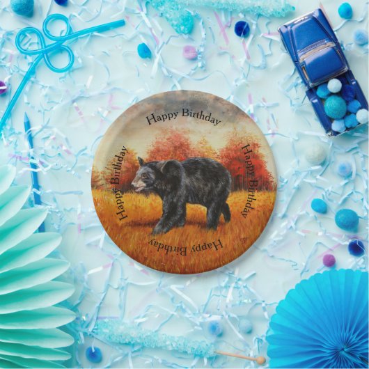 Schwarzer Bär im Herbstwald Pappteller (Party)