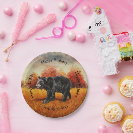 Schwarzer Bär im Herbstwald Pappteller (Party)