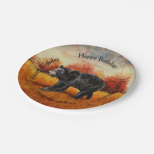 Schwarzer Bär im Herbstwald Pappteller (Schrägansicht)
