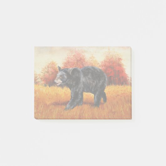 Schwarzer Bär im Herbstwald Post-it Klebezettel (Vorderseite)