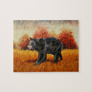 Schwarzer Bär im Herbstwald Puzzle