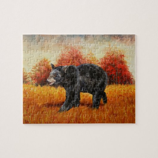 Schwarzer Bär im Herbstwald Puzzle (Horizontal)