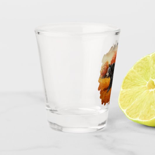 Schwarzer Bär im Herbstwald Schnapsglas (Links)