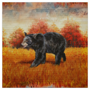 Schwarzer Bär im Herbstwald Stoff