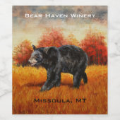 Schwarzer Bär im Herbstwald Weinetikett (Einzelnes Label)