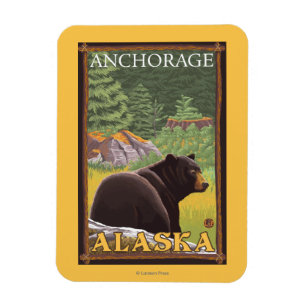 Schwarzer Bär im Wald - Anchorage, Alaska Magnet