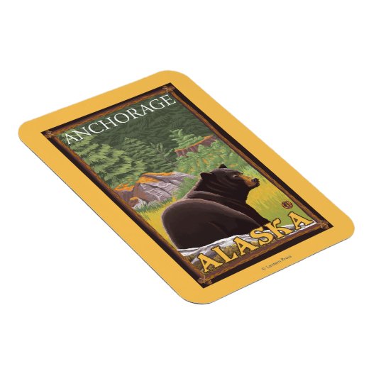 Schwarzer Bär im Wald - Ankerplatz, Alaska Magnet (Rechte Seite)