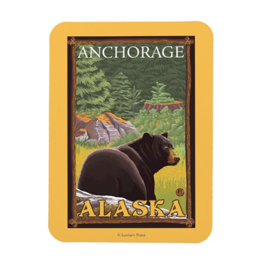 Schwarzer Bär im Wald - Ankerplatz, Alaska Magnet (Vertikal)