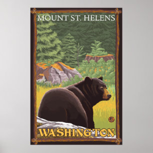 Schwarzer Bär im Wald - Berg St. Helens, WA Poster