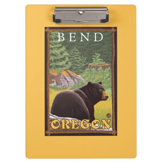 Schwarzer Bär im Wald - Biegung, Oregon Klemmbrett (Vorderseite)