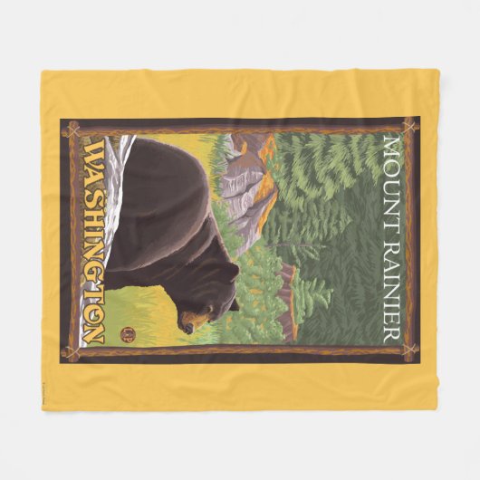 Schwarzer Bär im Wald - der Mount Rainier, Fleecedecke (Vorderseite (Horizontal))