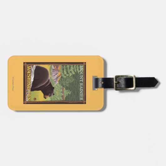 Schwarzer Bär im Wald - der Mount Rainier, Gepäckanhänger (Vorderseite horizontal)