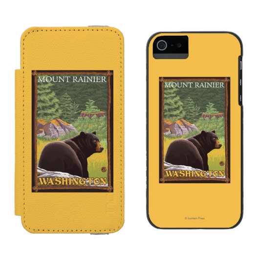 Schwarzer Bär im Wald - der Mount Rainier, Incipio iPhone Geldbeutel-Hülle (Seite an Seite)