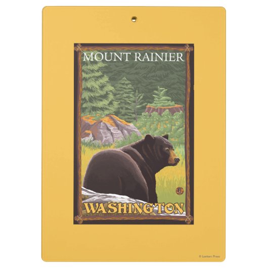 Schwarzer Bär im Wald - der Mount Rainier, Klemmbrett (Rückseite)