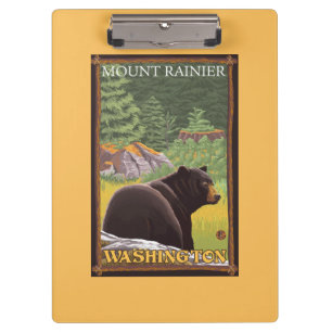 Schwarzer Bär im Wald - der Mount Rainier, Klemmbrett