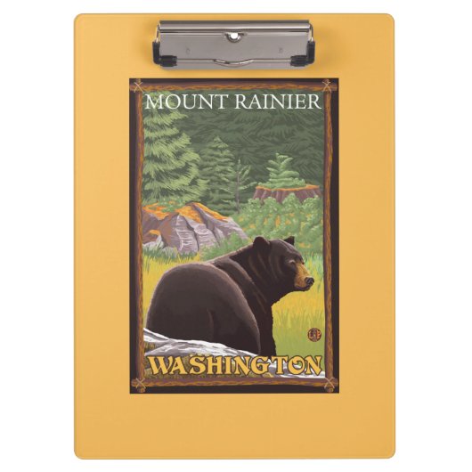 Schwarzer Bär im Wald - der Mount Rainier, Klemmbrett (Vorderseite)