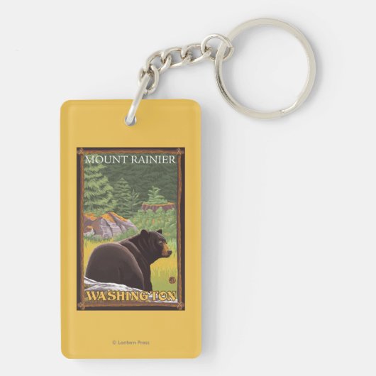 Schwarzer Bär im Wald - der Mount Rainier, Schlüsselanhänger (Rückseite)