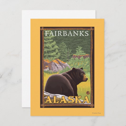 Schwarzer Bär im Wald - Fairbanks, Alaska Postkarte (Vorne/Hinten)