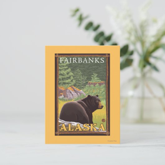 Schwarzer Bär im Wald - Fairbanks, Alaska Postkarte (Stehend Vorderseite)