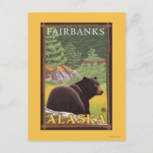 Schwarzer Bär im Wald - Fairbanks, Alaska Postkarte