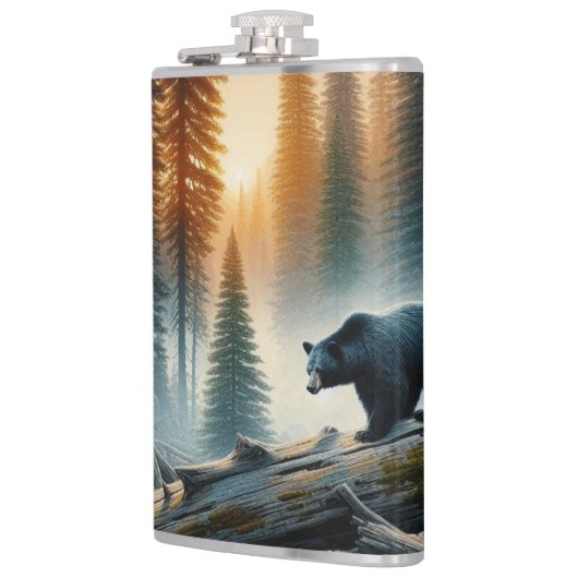 Schwarzer Bär im Wald Flachmann (Links)