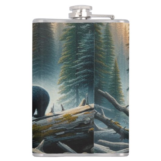 Schwarzer Bär im Wald Flachmann (Rückseite)