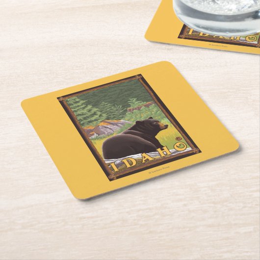 Schwarzer Bär im Wald - Idaho Rechteckiger Pappuntersetzer (angewinkelt)