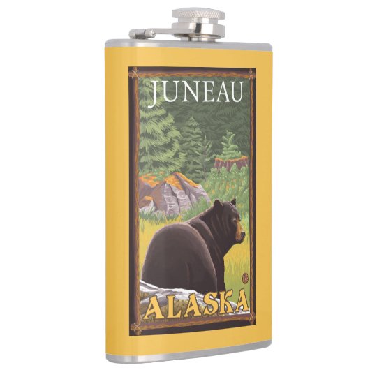 Schwarzer Bär im Wald - Juneau, Alaska Flachmann (Rechts)