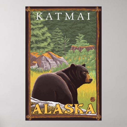 Schwarzer Bär im Wald - Katmai, Alaska Poster (Vorne)