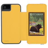 Schwarzer Bär im Wald - Ketchikan, Alaska Incipio iPhone Geldbeutel-Hülle (Folio Geöffnet)