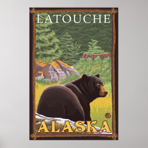 Schwarzer Bär im Wald - Latouche, Alaska Poster